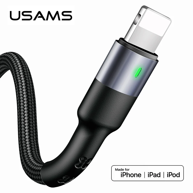 USAMS 2 м светодиодный светильник USB кабель для iPhone Xs Max Xr X 8 7 6 Plus 3A Быстрая зарядка