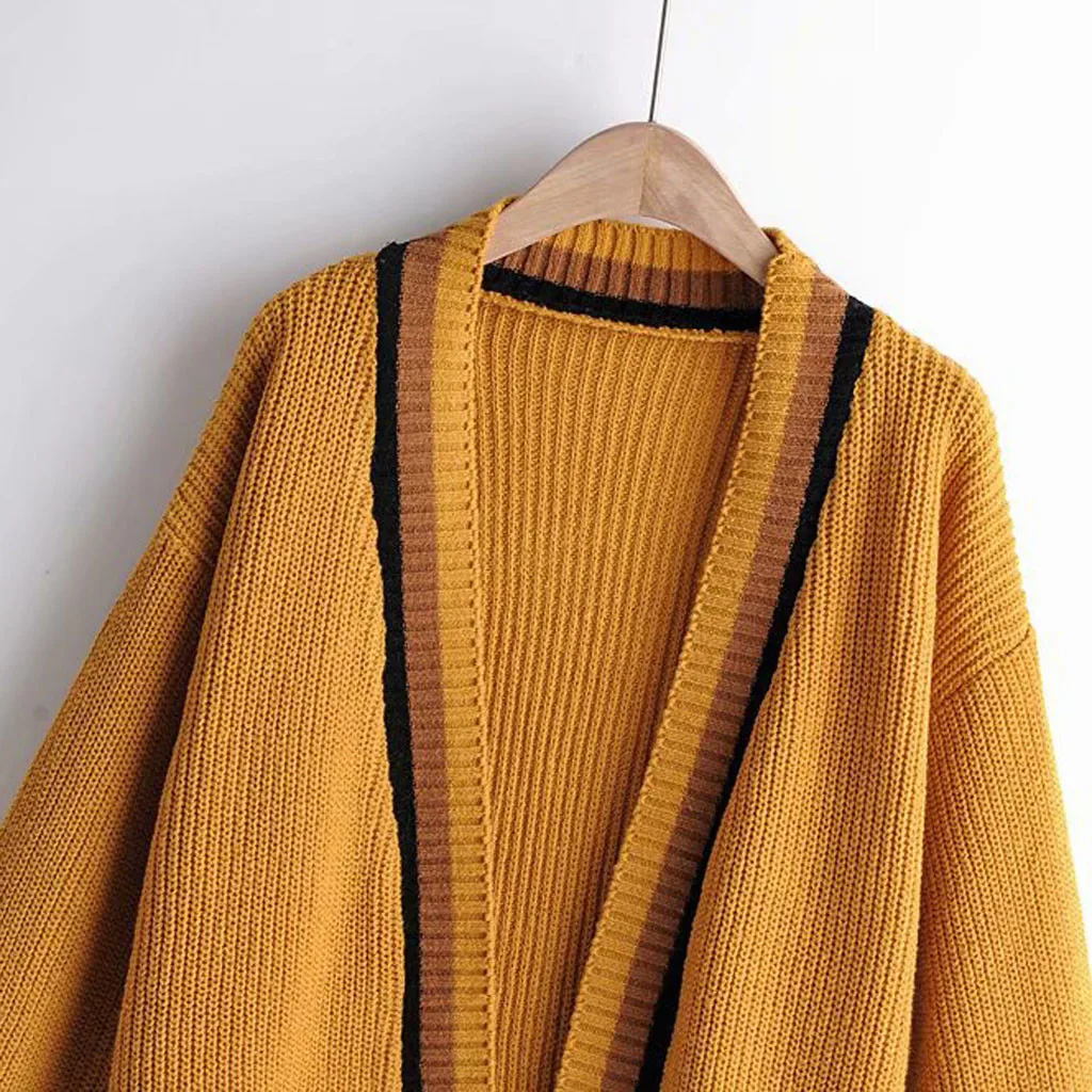 Осенний свитер Свободный корейский Средний длина длинный рукав v-образный вырез