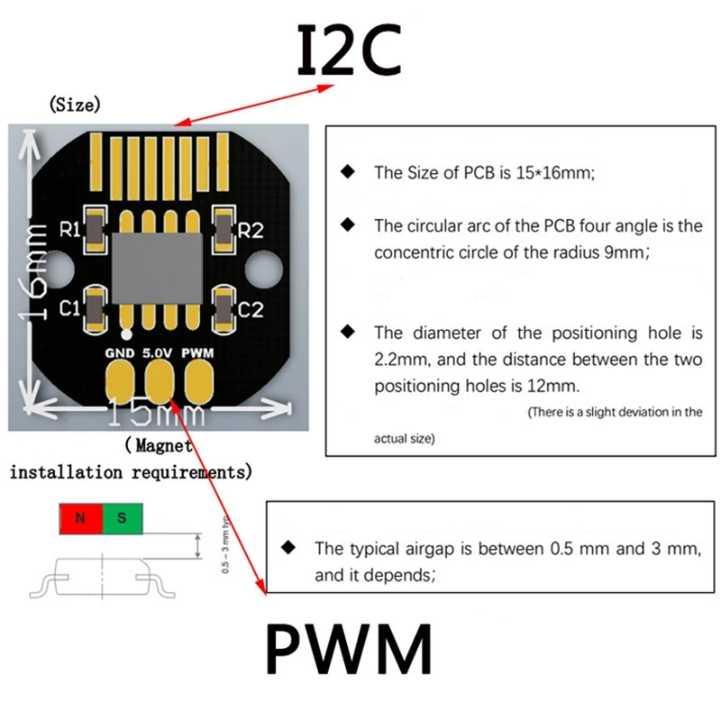As5600 абсолютное значение кодировщик Pwm/I2C Порты и разъёмы точность 12 бит