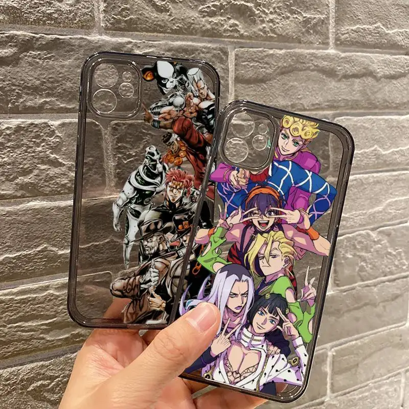 

Jojo Anime Bizarre Adventure Phone Case For iPhone 7 8 11 12 X XS XR MINI Pro Max Plus Retro Black Grey clear transparent