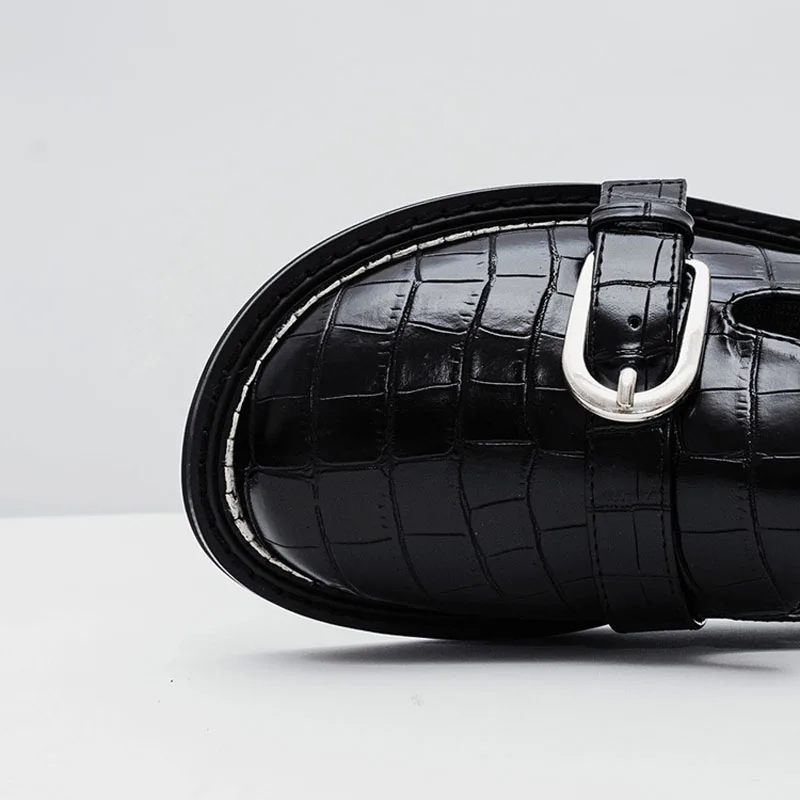 Женские Туфли Мэри Джейн летние черные туфли с металлической пряжкой на низком