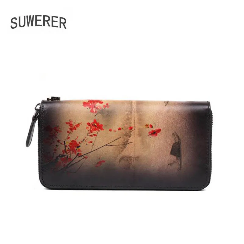 

2020 new tree ointment leather wallet fashion clutch bag top layer cowhide retro zipper bag handbag leather lady wallet card hol