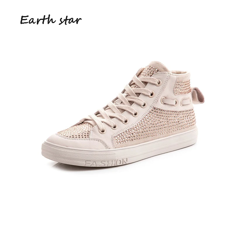 

Rhinestone Platform Shoes Women White Sneakers Crystals Shoes Fashion Brand Lady White footware Female Increased Chaussure Bling