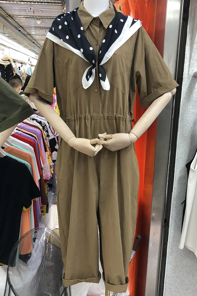 

Handsome Straight Casual Loose Drawstring Jumpsuits for Women Slim Waist Cotton Jumpsuit Female High Waist Cargo Pants
