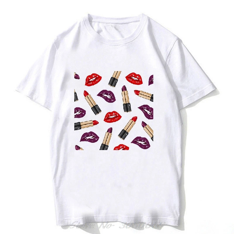 Помада духи цветок иллюстрации Camiseta Vogue печать футболка Femme корейский стиль