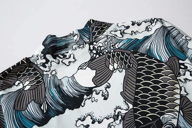 

Adult Japanese Haori Harajuku Kanagawa Carp Printing Kimono Yukata Women Summer Casual Cardigan Shirt Asian Japan Jacket Coat