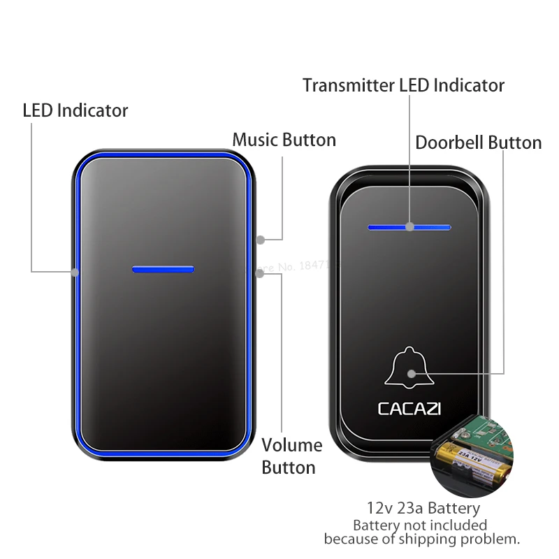 CACAZI беспроводной дверной звонок водонепроницаемый 300 м пульт дистанционного