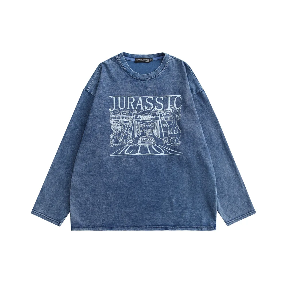 

2021 Korean Fashion Letter Print Retro Wash Men Harajuku Pullover Sweatshirts Long Sleeve Tshirts Vintage Clothes Sweat Homme