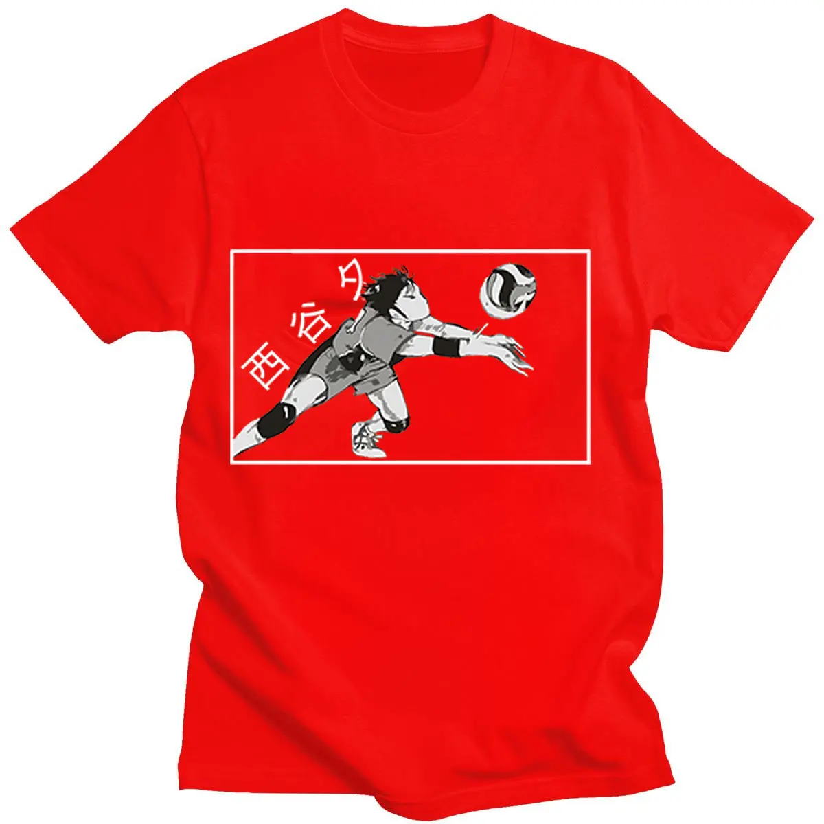 

Japanese Anime Haikyuu Yu Nishinoya Printing Short Sleeve Men Oversized Loose Tops T-shirt 100% Cotton Spring Summer Man Tshirt