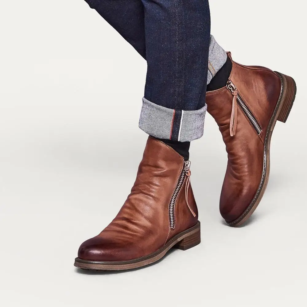 

New Original Leather Boots Men Autumn Shoes Male Leather Casual Boots Men Comfy Anti-Slip Lace-up Boots