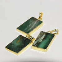 natural green chrysoprase stone rectangle pendant 2022 jewelry making gold plating raw women original stripe gem necklace 5pc