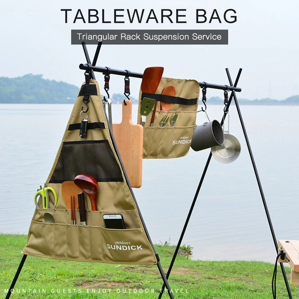 

Outdoor Cookware Hanging Rack Triangular Pot Pan Camping Light Tools Hanging 8kg Bearing Weight Campsite Storage Rack with Hooks