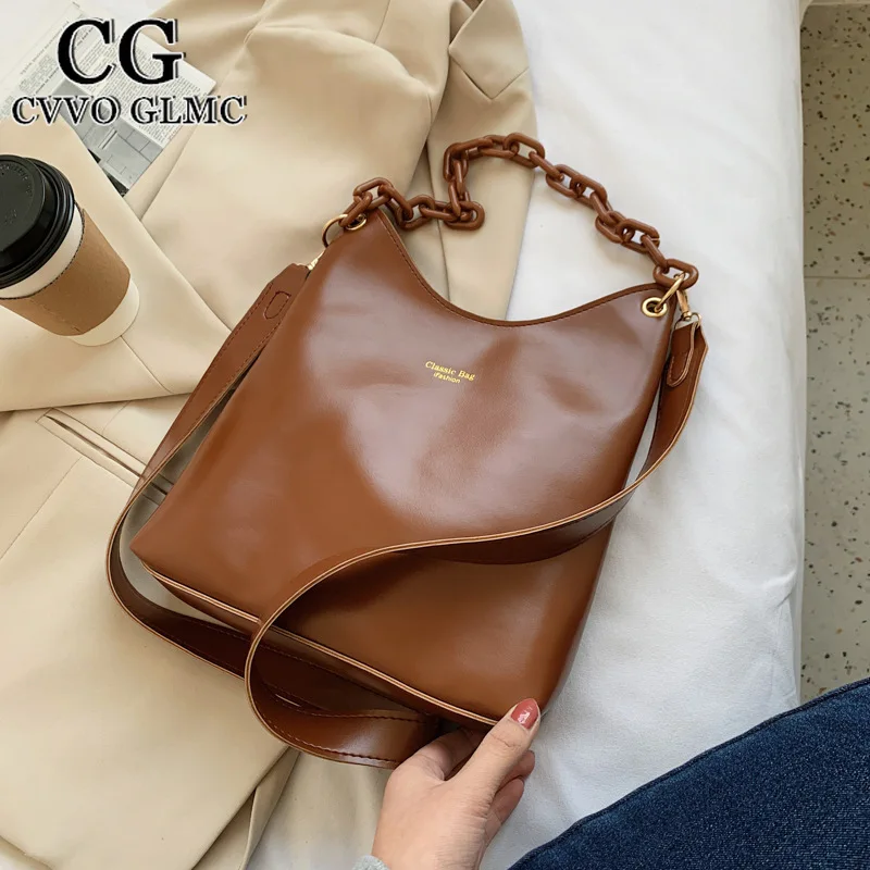 

Cvvo Glmc Candy Color Chain Design Small Soft PU Leather Bucket Crossbody Bags for Women 2021 Branded Shoulder Handbags