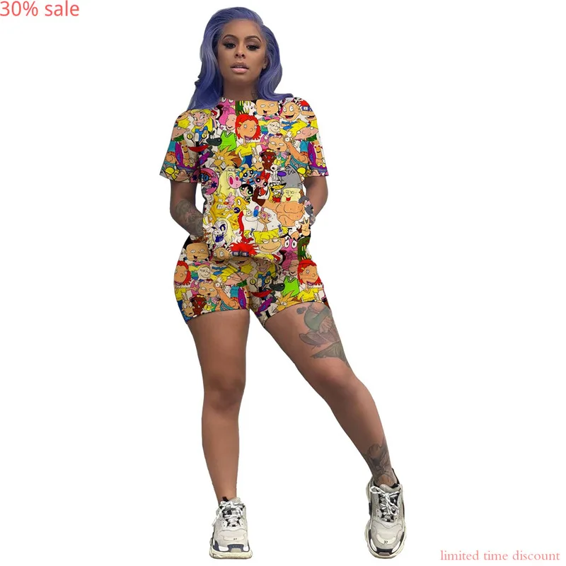 Женский летний комплект из двух предметов с мультяшным принтом Летний Пляжный