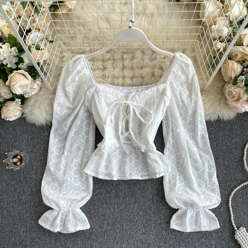 Блузка женская с квадратным вырезом короткий шифоновый топ оборками