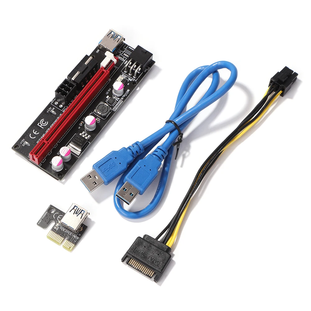 

Райзер VER009S PCI-E, 6 шт., карта 009S PCI Express PCIE 1X до 16X, расширитель 0,6 м, USB 3,0, кабель SATA на 6 контактов питания для видеокарты