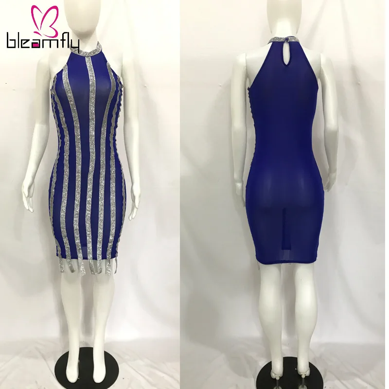 2019 женское летнее Сетчатое платье с прозрачными блестками мини облегающее