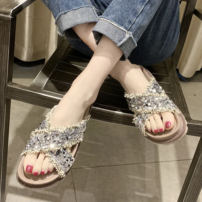 Rimocy/роскошные босоножки с блестками Цвет синий серебристый Женские модные