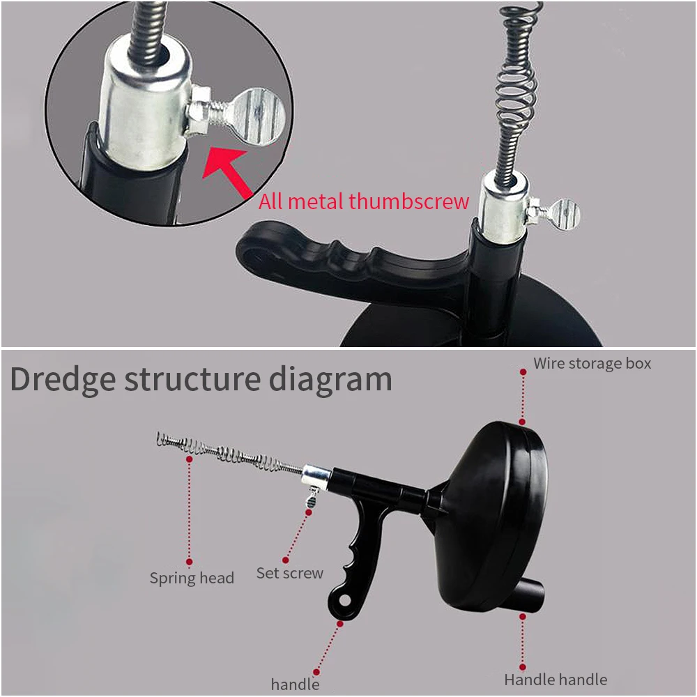 Шнек для чистки канализационных труб Плунжер с кабелем 5 м инструмент очистки