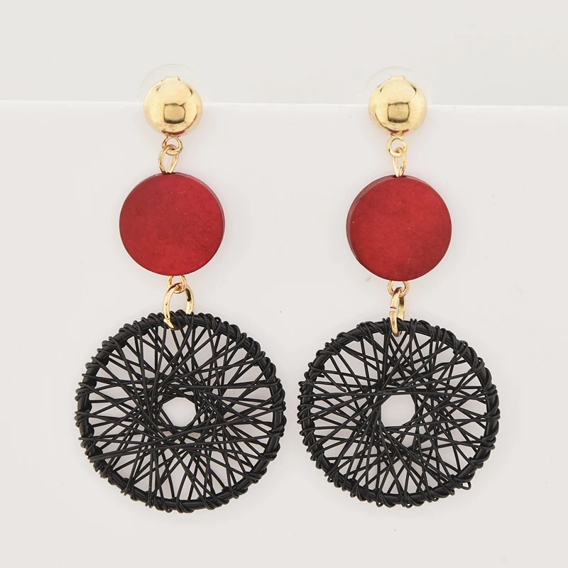 Женские Геометрические серьги корейские круглые деревянные серьги-подвески в