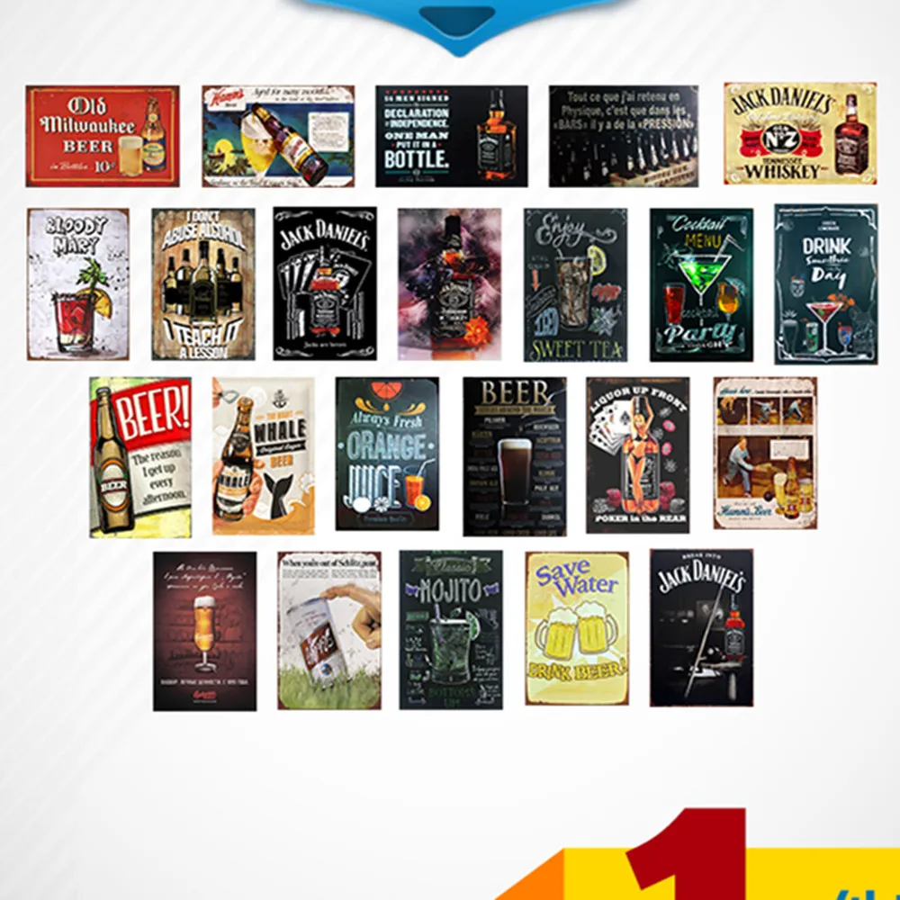 Вино \ пиво коктейль напиток постер потертая шикарная жестяная металлическая