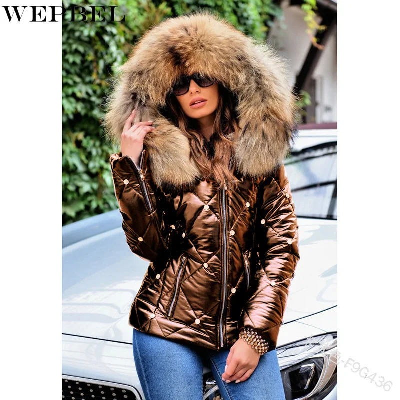 

WEPBEL Fashion Solid Color Parkas Winter Slim-Fit Zipper Warm Coat Women's Casual Long Sleeve Hooded Rivet Pocket Coat Parkas