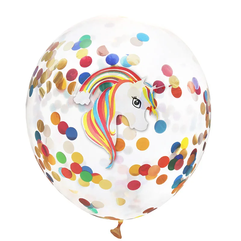 5 шт./лот 12 дюймов разноцветные латексные шары с конфетти в виде единорога