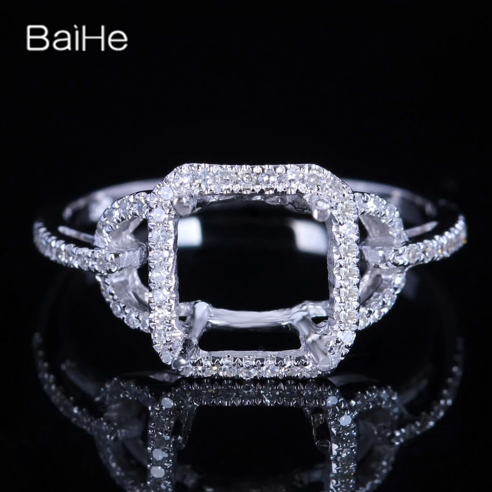 

BAIHE Solid 14K White Gold Cushion Engagement Women Office/career Fine Jewelry Elegant unique Semi Mount Ring