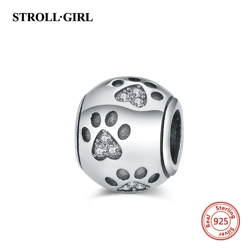 100% 925 стерлингового серебра собака шармы в форме следа ноги лап животных печати
