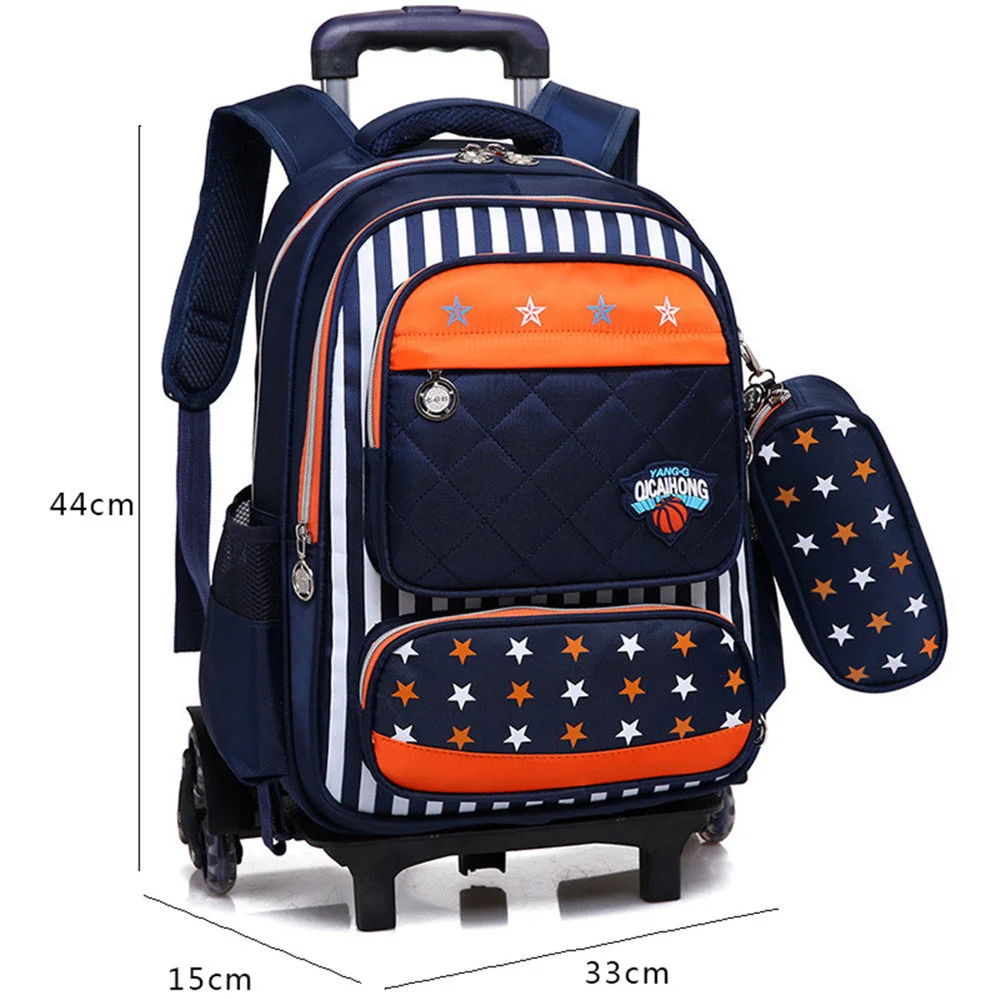 Дети мальчики съемный тележка рюкзак колесных сумки 6 колеса школьный Backkpack для