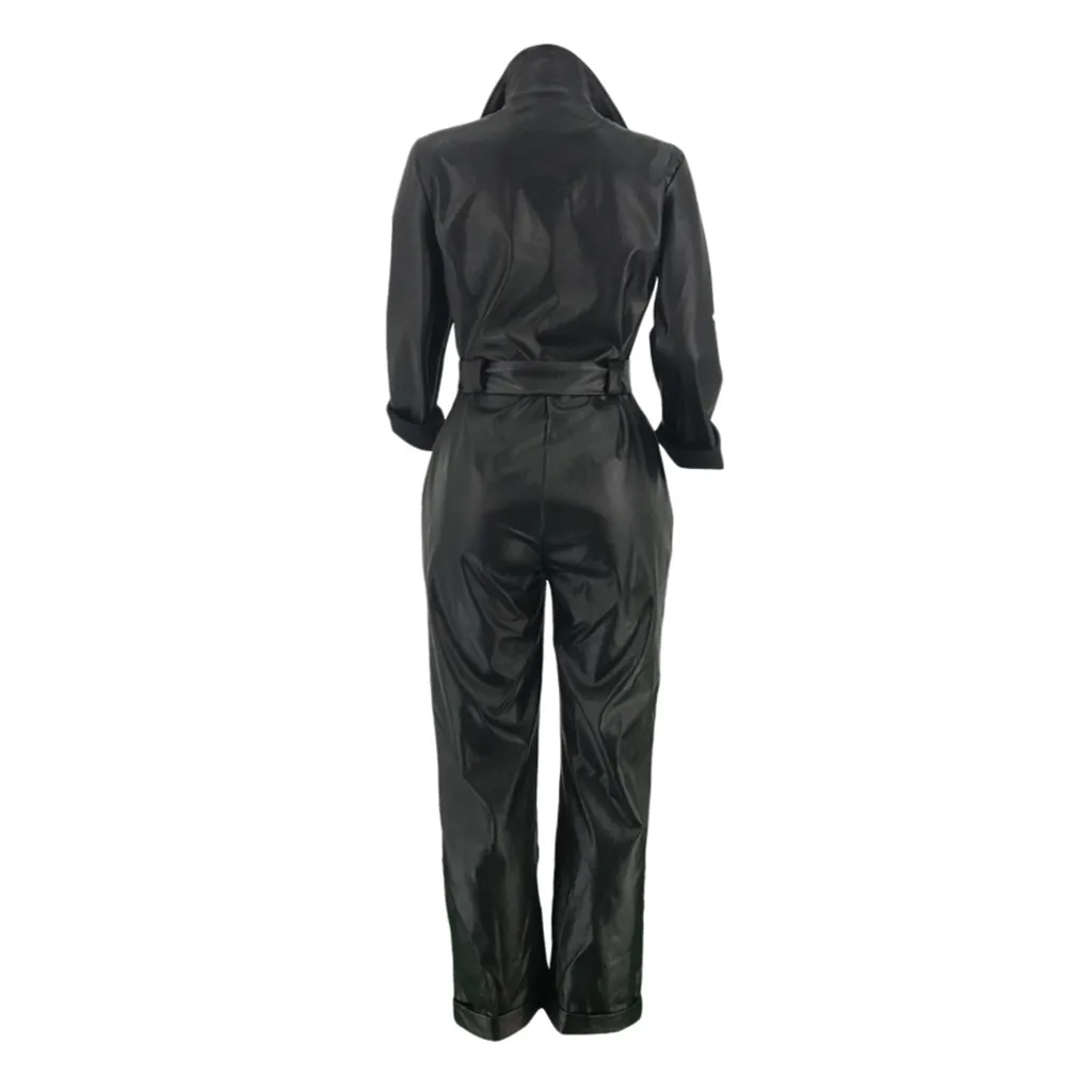 Женский кожаный комбинезон на молнии модный черный с молнией модель 2020 года #30 |