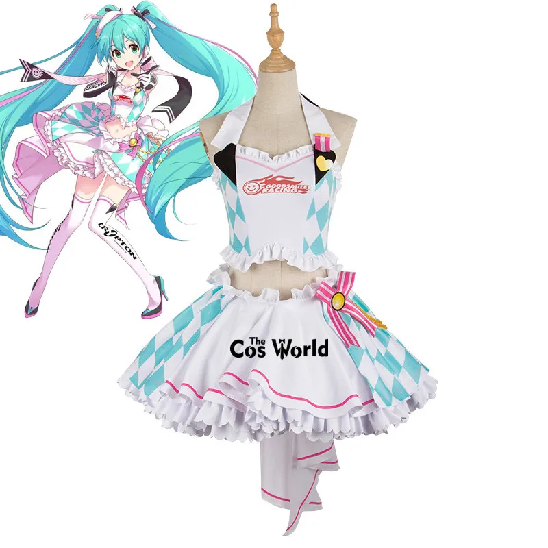 2019 Miku гоночный костюм Топы юбка наряд Аниме косплей костюмы |