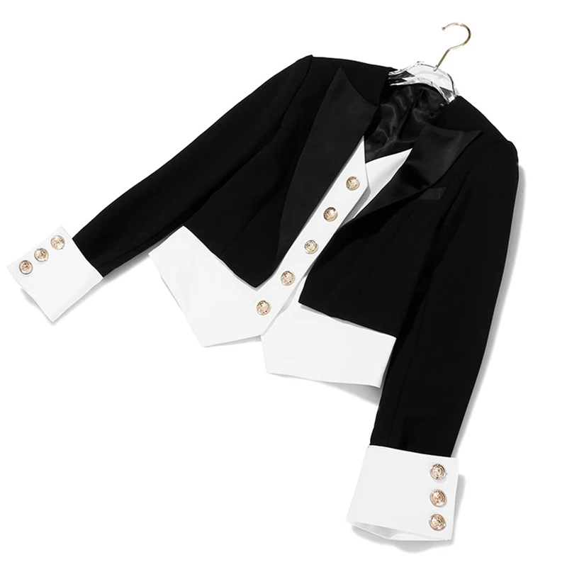 Women Blazer Colorblock False Two Piece Spring Autumn Coat | Женская одежда