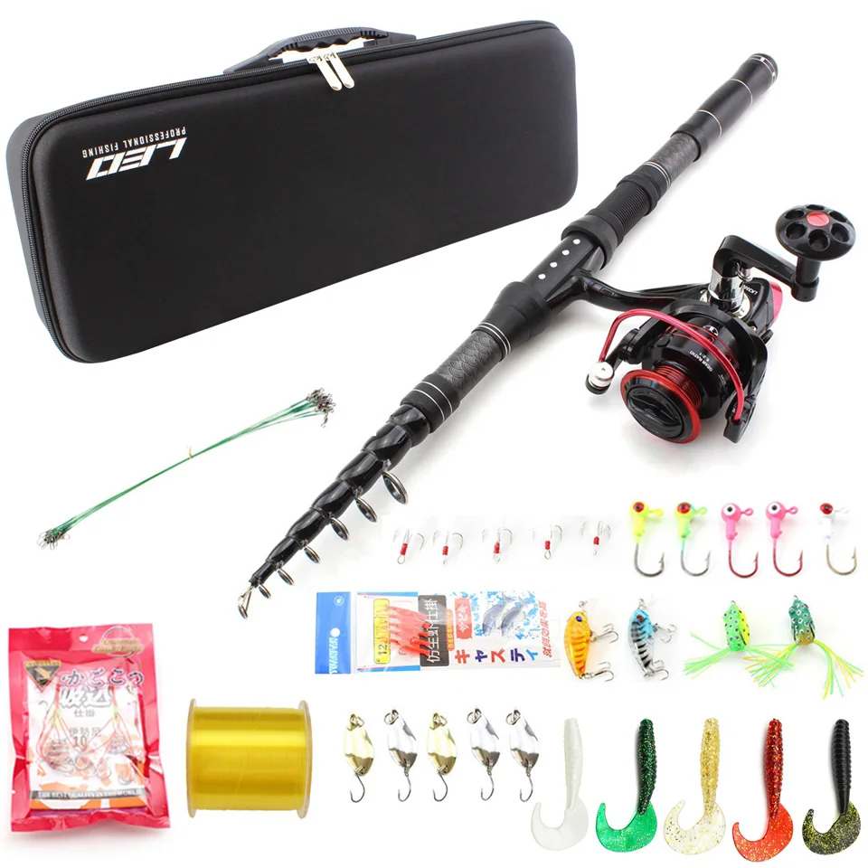 

NEW Travel fishing rod set 1.8m 2.1m 2.4m 2.7m 3.0m Spinning Rod and Spinning Reel Lures line Hook Fishing tackle bag