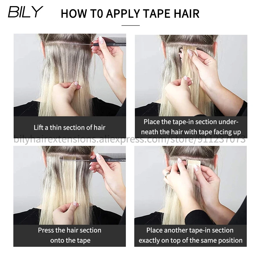 

BILY 16'' 20'' 24'' Straight PU Skin Weft Hand Tied Tape In Adhesives Seamless Invisible Injection Remy Human Hair Extensions