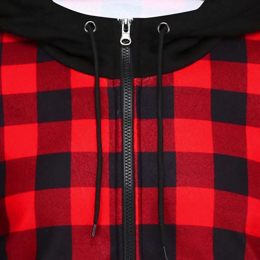 Мужская Лоскутная Толстовка с капюшоном в клетку Повседневная длинным рукавом