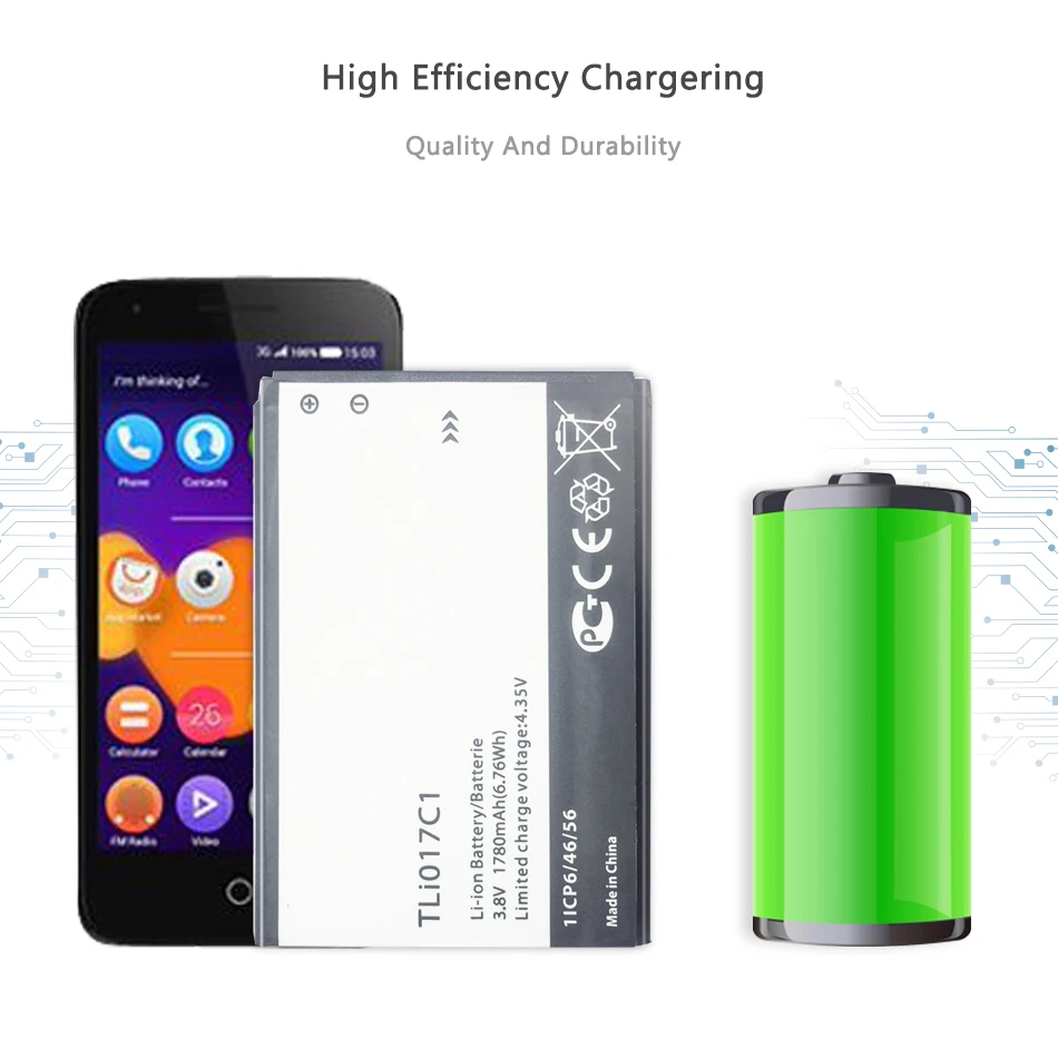 

1780mAh TLi017C1 Cell Phone Battery for Alcatel One Touch OT-5027B DAWN OT-4060O STREAK OT-4060A PIXI 34.5019D IDEAL