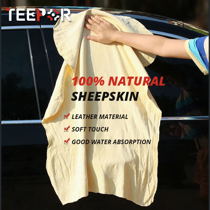 

Тряпка Teepor из натуральной замши для очистки автомобиля, впитывающее быстросохнущее полотенце из натуральной кожи, без полосок