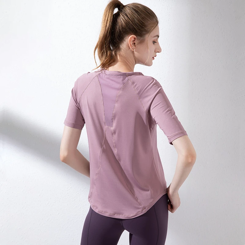 Купи Women Yoga Shirts Loose Running Fitness Sport Shirt Solid Quick Dry T-shirt Breathable Mesh Exercise Blouse Gym Workout Tee Tops за 734 рублей в магазине AliExpress