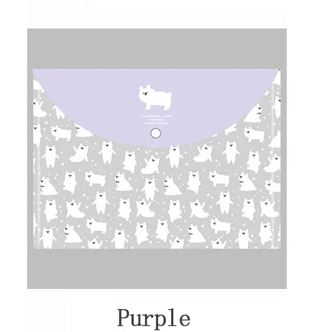 purple 4 шт., А4, сумка для файлов, файл-менеджер, файл, карманный, для школы, офиса, канцелярские принадлежности, ПВХ, Сумка для документов, папка, органайзер для документов, милые животные - Color: purple