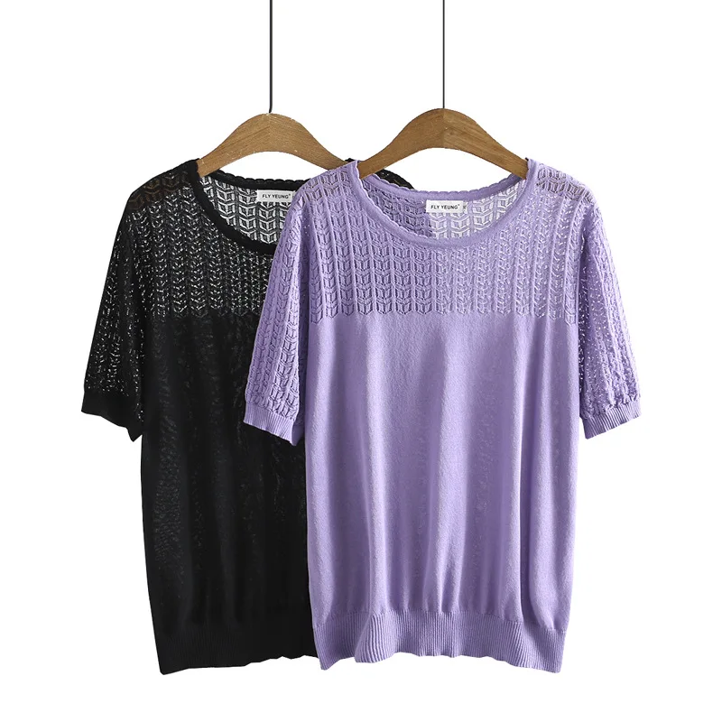 

Женская одежда, футболки, лето 2021, тонкие свободные трикотажные футболки из ледяного шелка с вырезами, топы с коротким рукавом