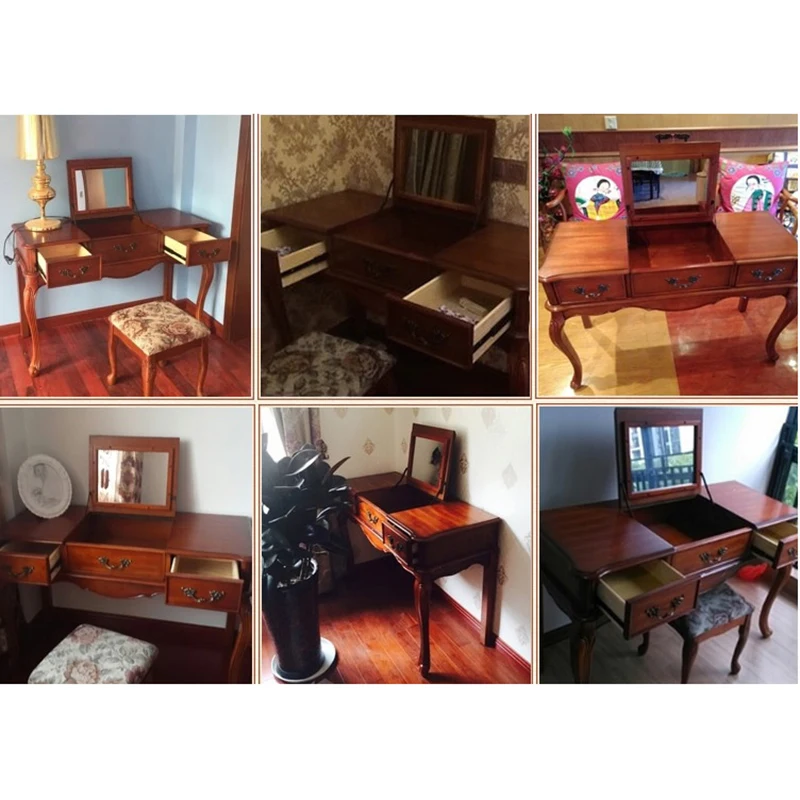 Деревянный столик для туалетного столика со скрытым зеркалом и табуретом