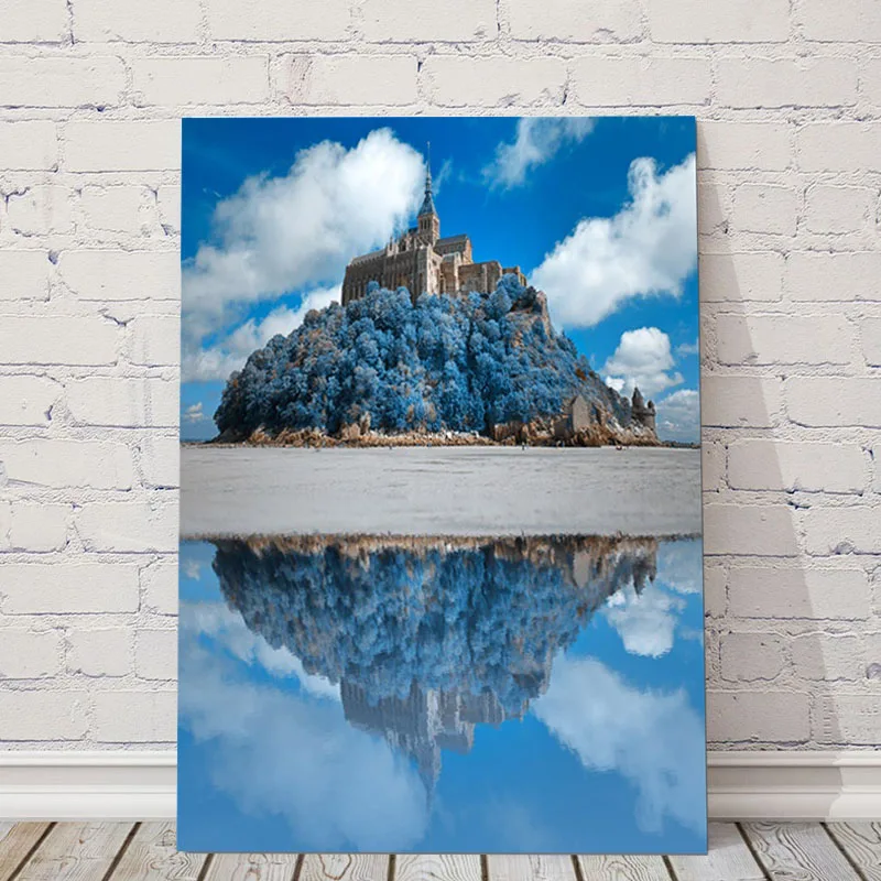 

Mordern Natural Landscape Wall Art Canvas Paintings Castle Deciduous Lake Decor for Living Room Bedroom Decoration Poster