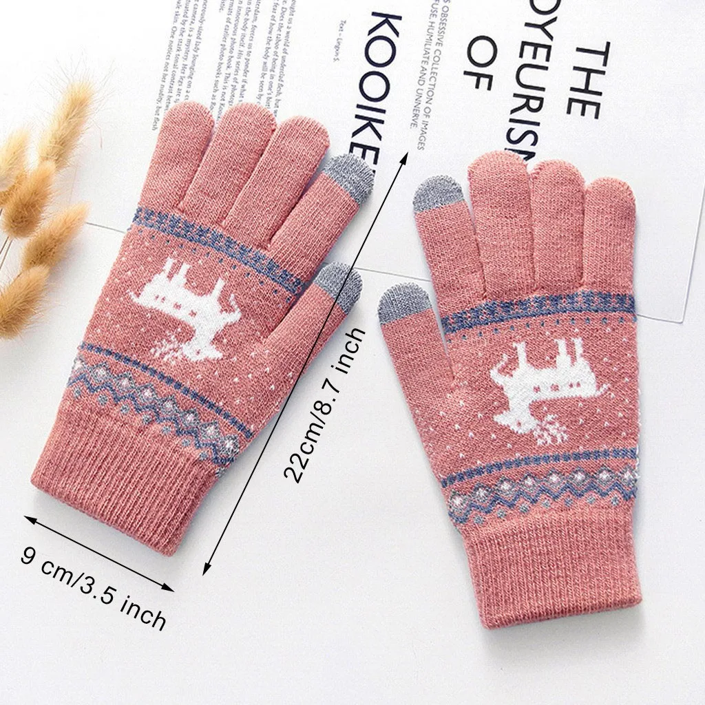 

Christmas Elk Print Winter Touch Screen Winter Gloves Autumn Warm Gloves Wrist Mittens Driving Ski Windproof Glove 2021 New Year