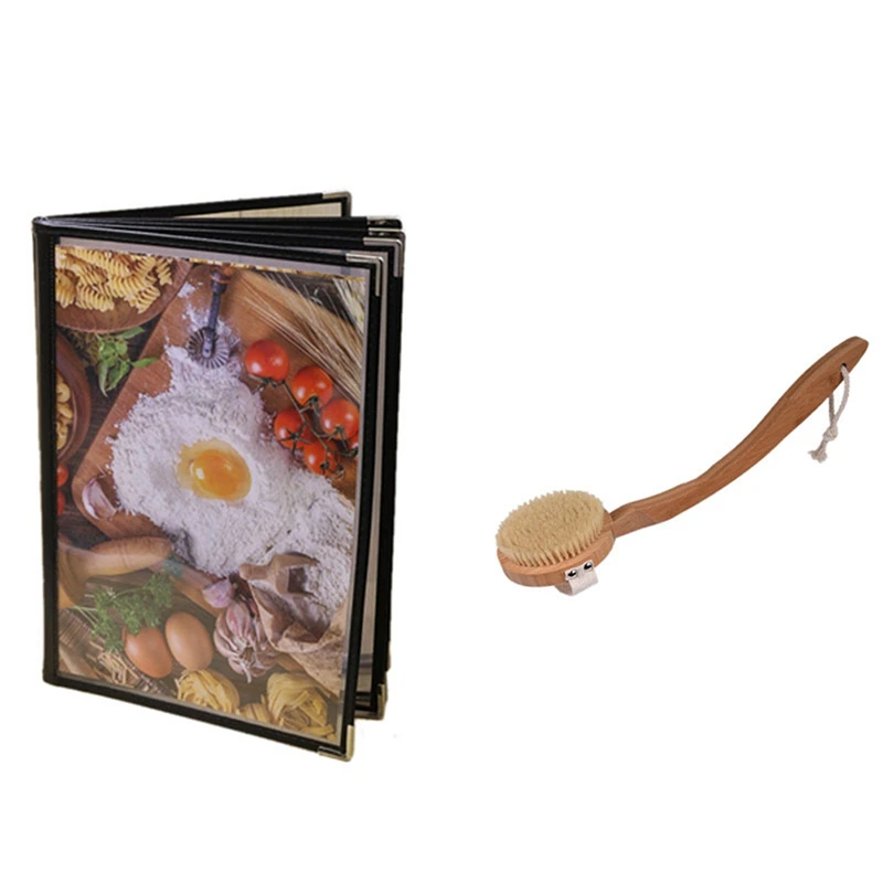 

1 шт. прозрачные крышки для меню ресторана и 1 шт. бамбуковая щетка для тела, скребок для спины, щетка для ванны с длинной ручкой