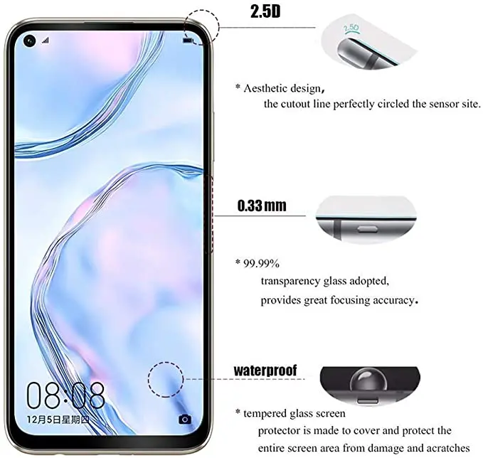 Рамка 3 в 1 + камера закаленное стекло для Huawei P40 Lite Защитное экрана на защитное