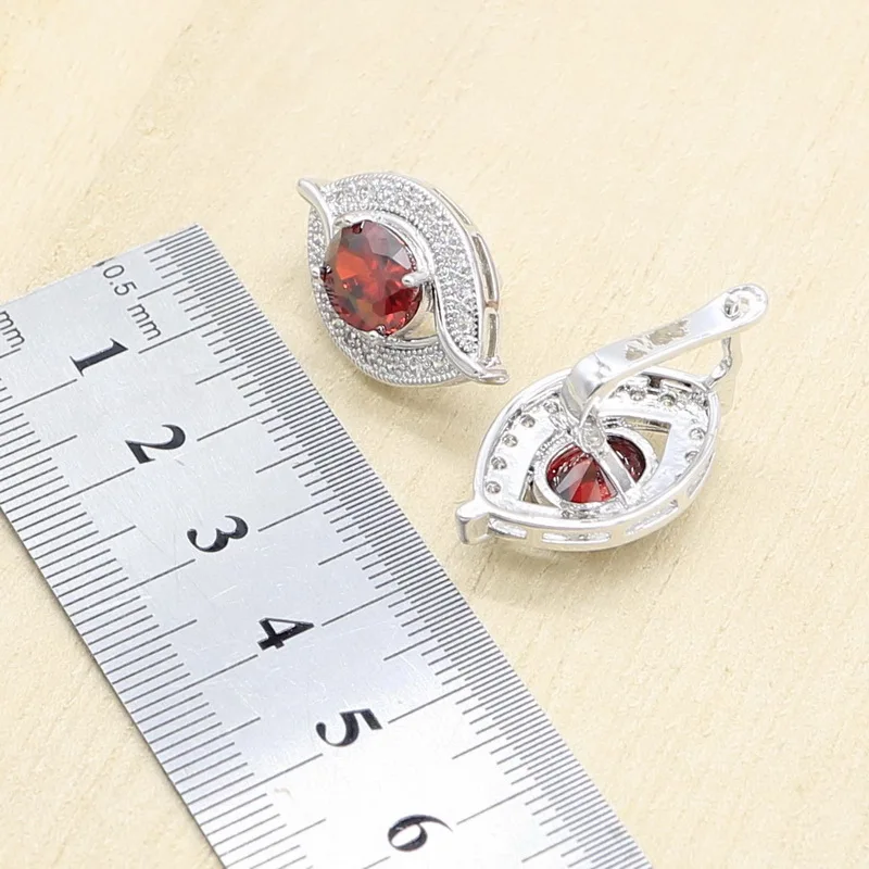 Красный белый циркониевый серебряный цвет набор украшений для женщин свадебный