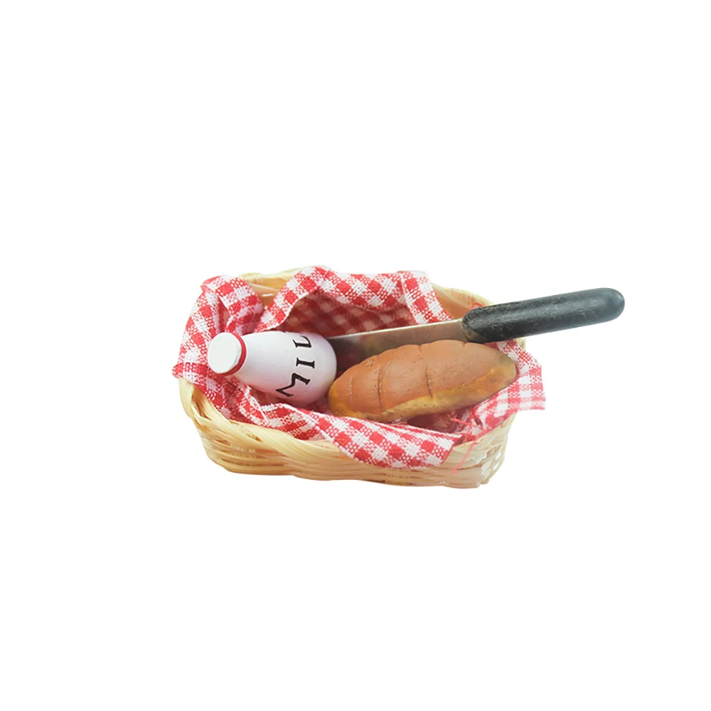 

1/12 Dollhouse Miniature Accessories Mini Milk Bread Basket Simulation Food Model Toys for Doll House Decoration