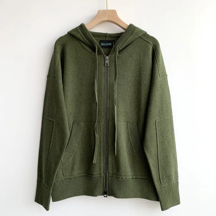 

New Womens Knitted Hooded Sweater Coat Back Leopard Head Letters Knitwear 2020 Autumn Knit Cardigan Zipper Outwear Top