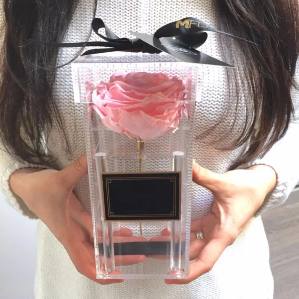Акриловый цветок розы коробка прозрачная маленькая длинная Сумочка для макияжа
